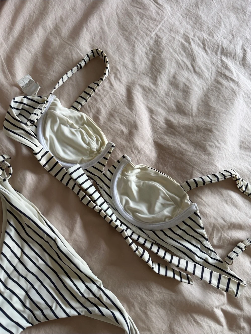 Striped White and Black Tie-Side Bikini